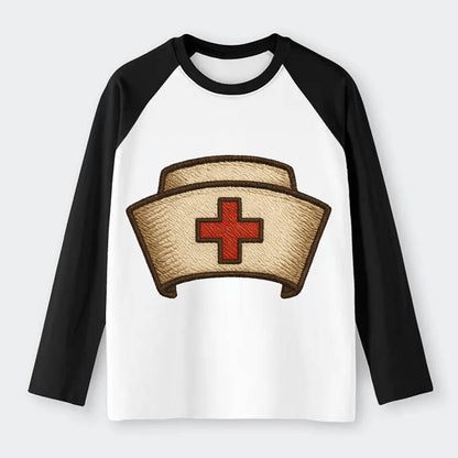 Nurse Cap  - Raglan Long Sleeve T-Shirt - Black
