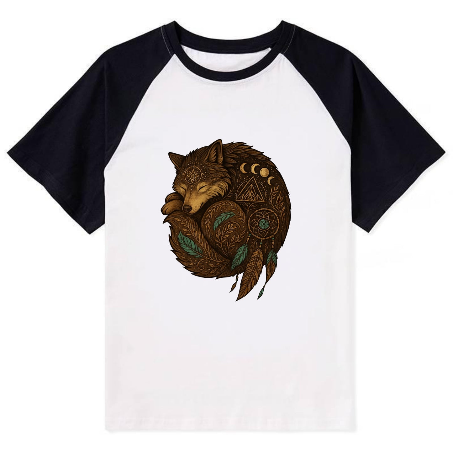 Sleeping Wolf Peace  - Contrast Raglan T-shirt - Black