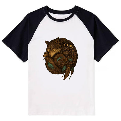 Sleeping Wolf Peace  - Contrast Raglan T-shirt - Black