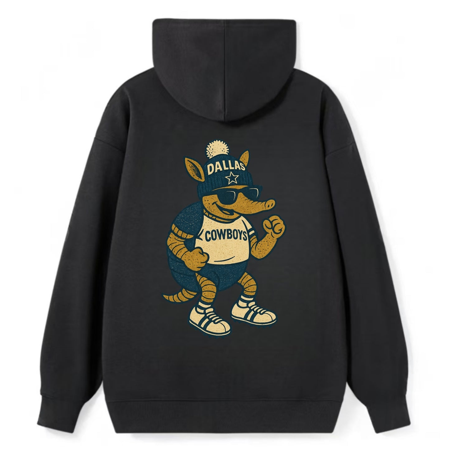 Dallas Armadillo wearing Cowboys beanie with lone star patch and wayfarer - Classic Pullover Hoodie - Black