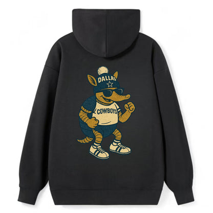 Dallas Armadillo wearing Cowboys beanie with lone star patch and wayfarer - Classic Pullover Hoodie - Black