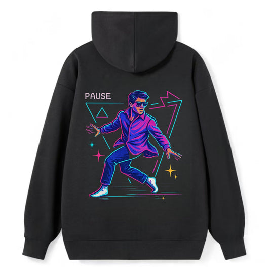 confident figure sliding across polished wooden floor in socks and - Classic Pullover Hoodie - Black