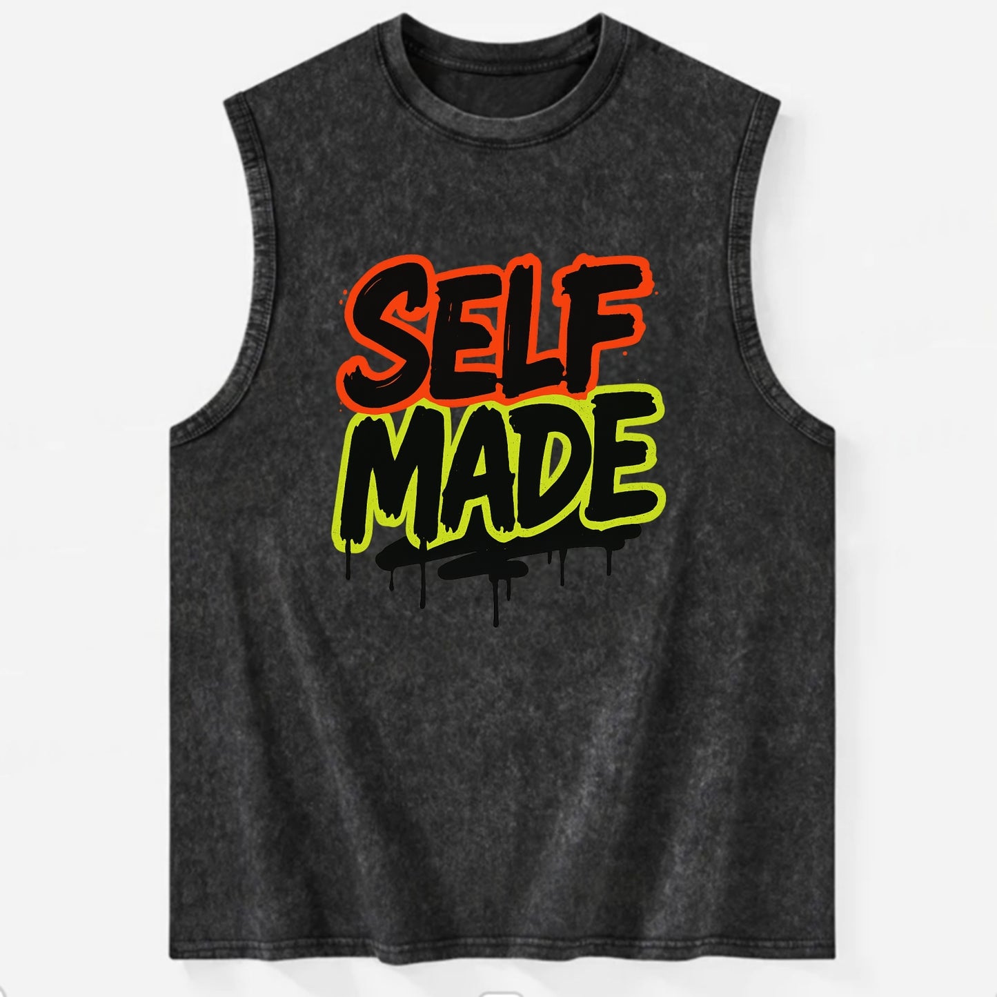 Bold typography design - "SELF MADE" - built from nothing, earned success - Vintage Washed Tank - Black
