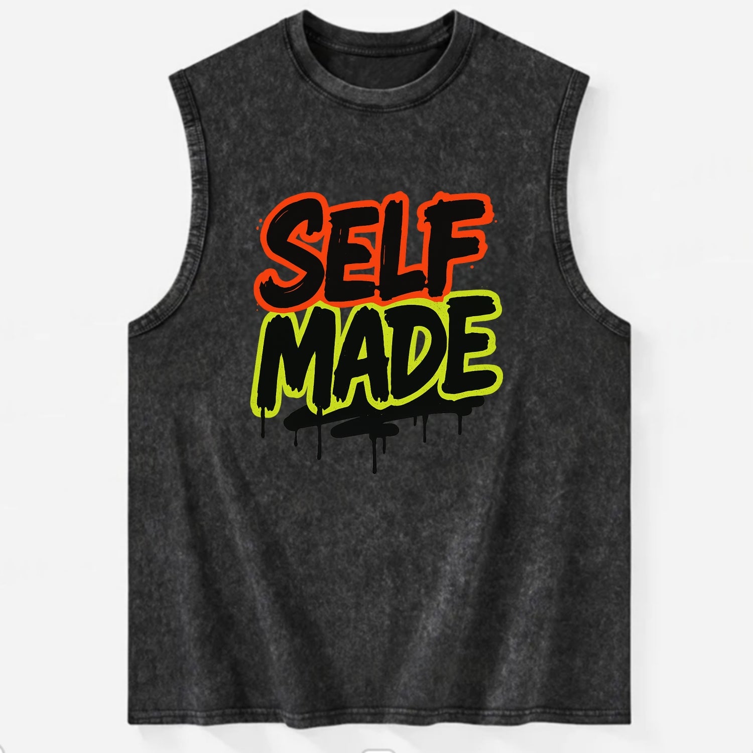 Bold typography design - "SELF MADE" - built from nothing, earned success - Vintage Washed Tank - Black