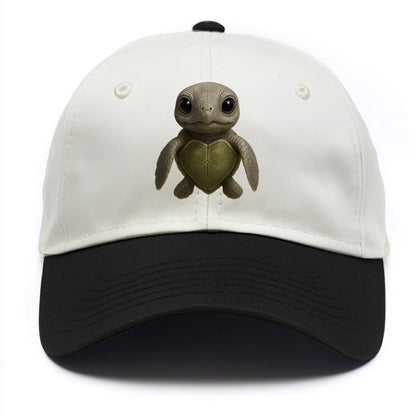 Baby Olive Ridley Turtle - olive green shell, heart-shaped carapace, bright eyes, - Two Tone Cap - Black