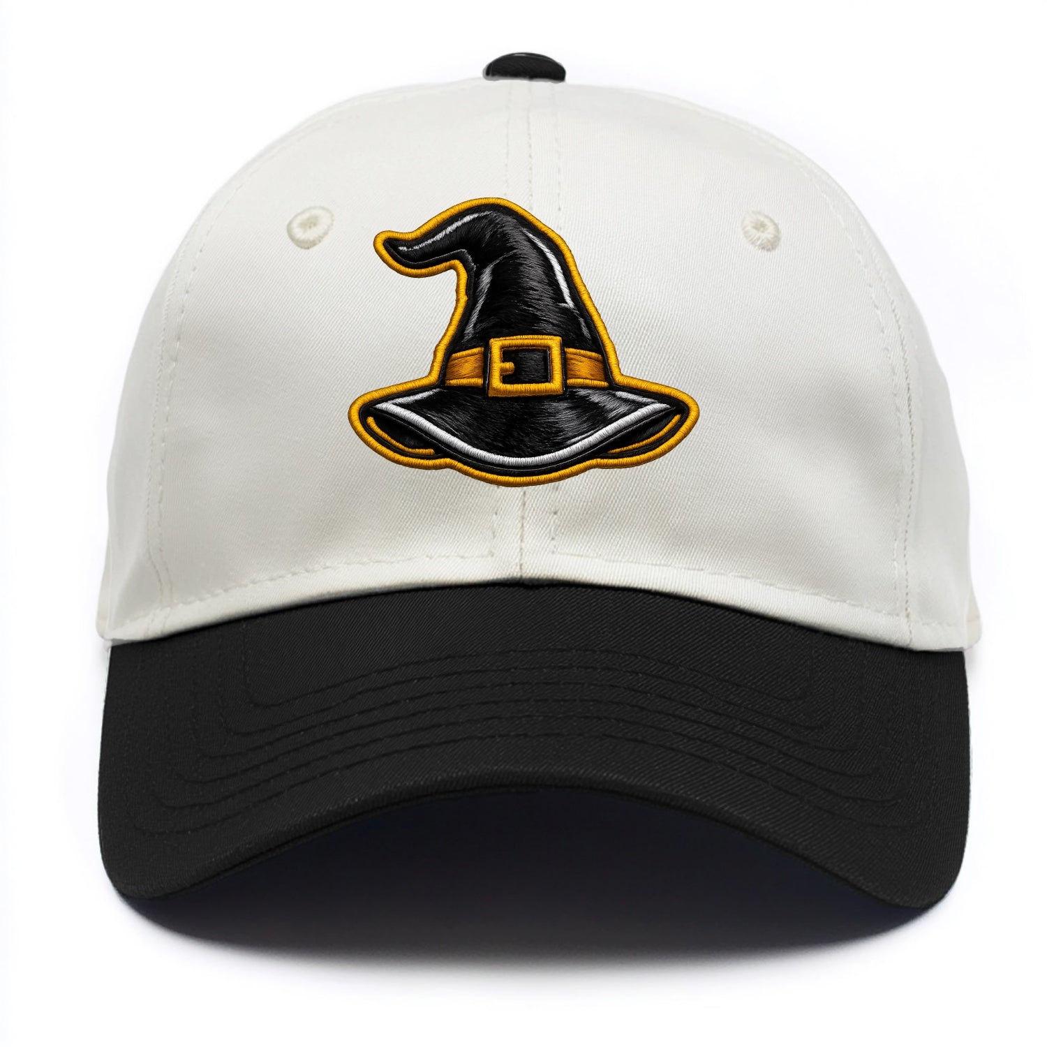 WITCH HAT - pointed hat with buckle in black and gold , coven - Two Tone Cap - Black