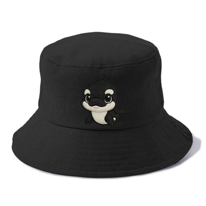 Baby Orca - black and white pattern, white eye patch, front-facing, curious and - Bucket Hat - Black
