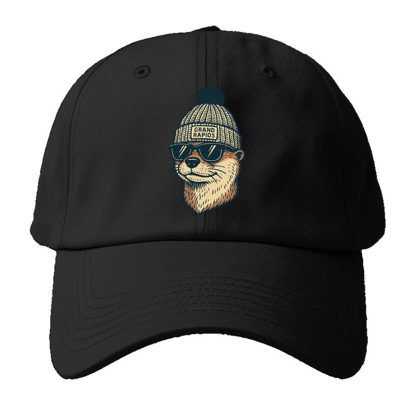 Grand Rapids River Otter wearing Grand Rapids beanie with pom pom and - Baseball Cap For Big Heads - Black