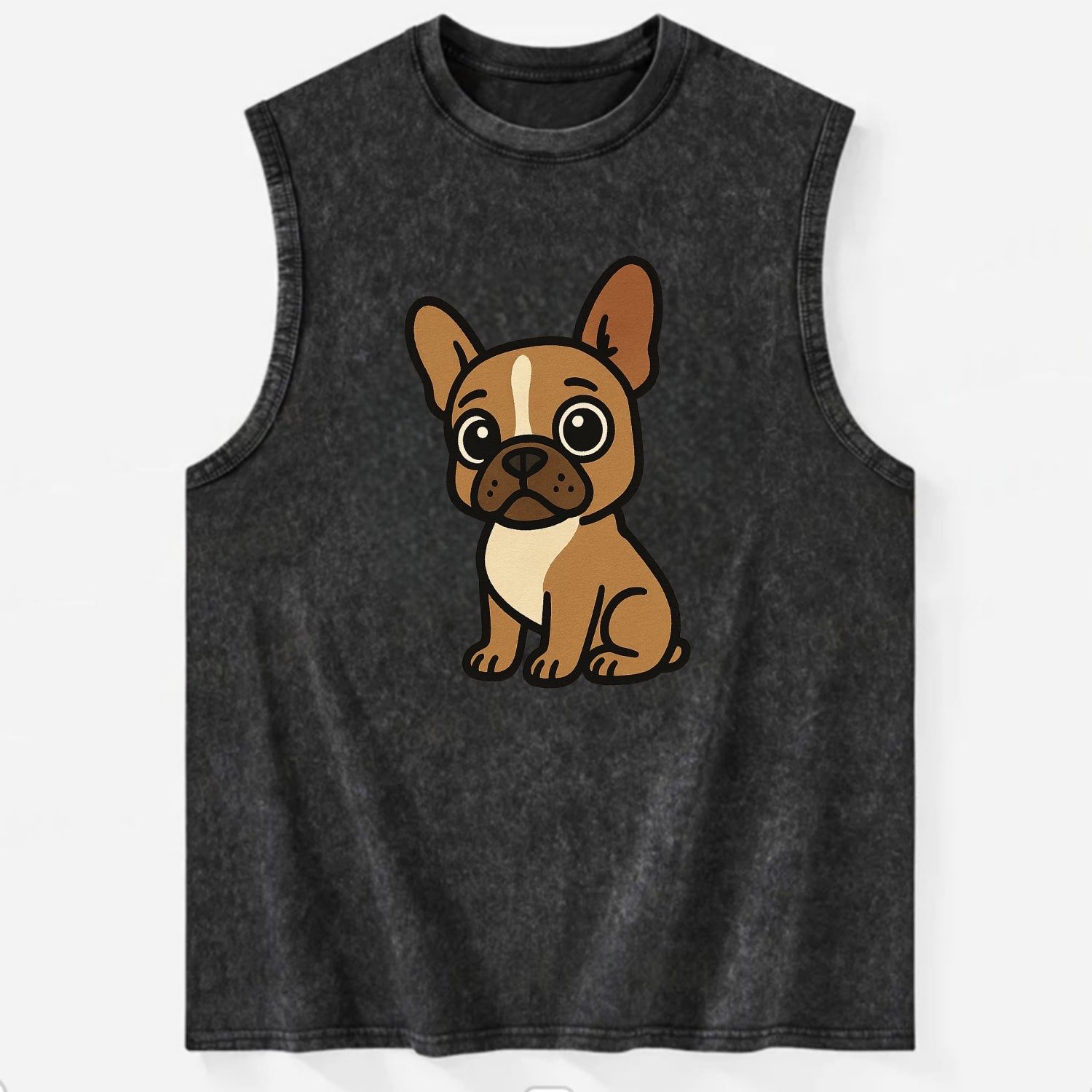 French Bulldog - Head tilt one ear up - Vintage Washed Tank - Black