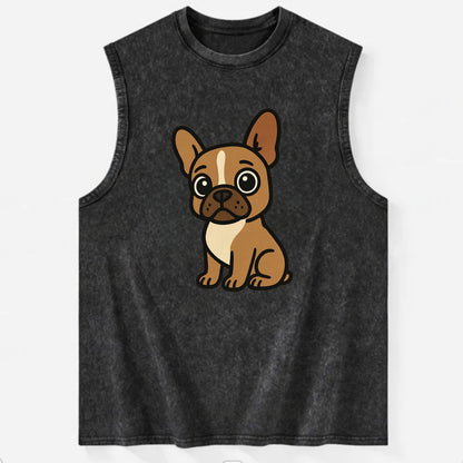 French Bulldog - Head tilt one ear up - Vintage Washed Tank - Black