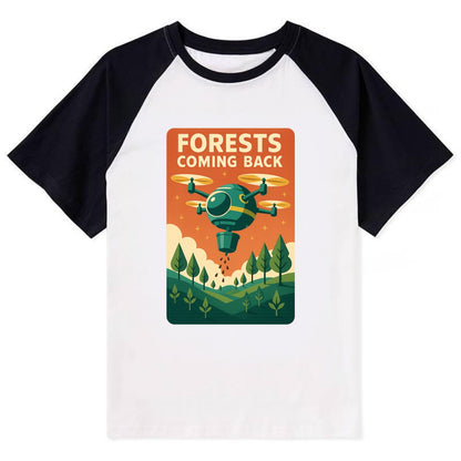 Reforestation drone planting millions of trees - "Forests Coming Back" - - Contrast Raglan T-shirt - Black