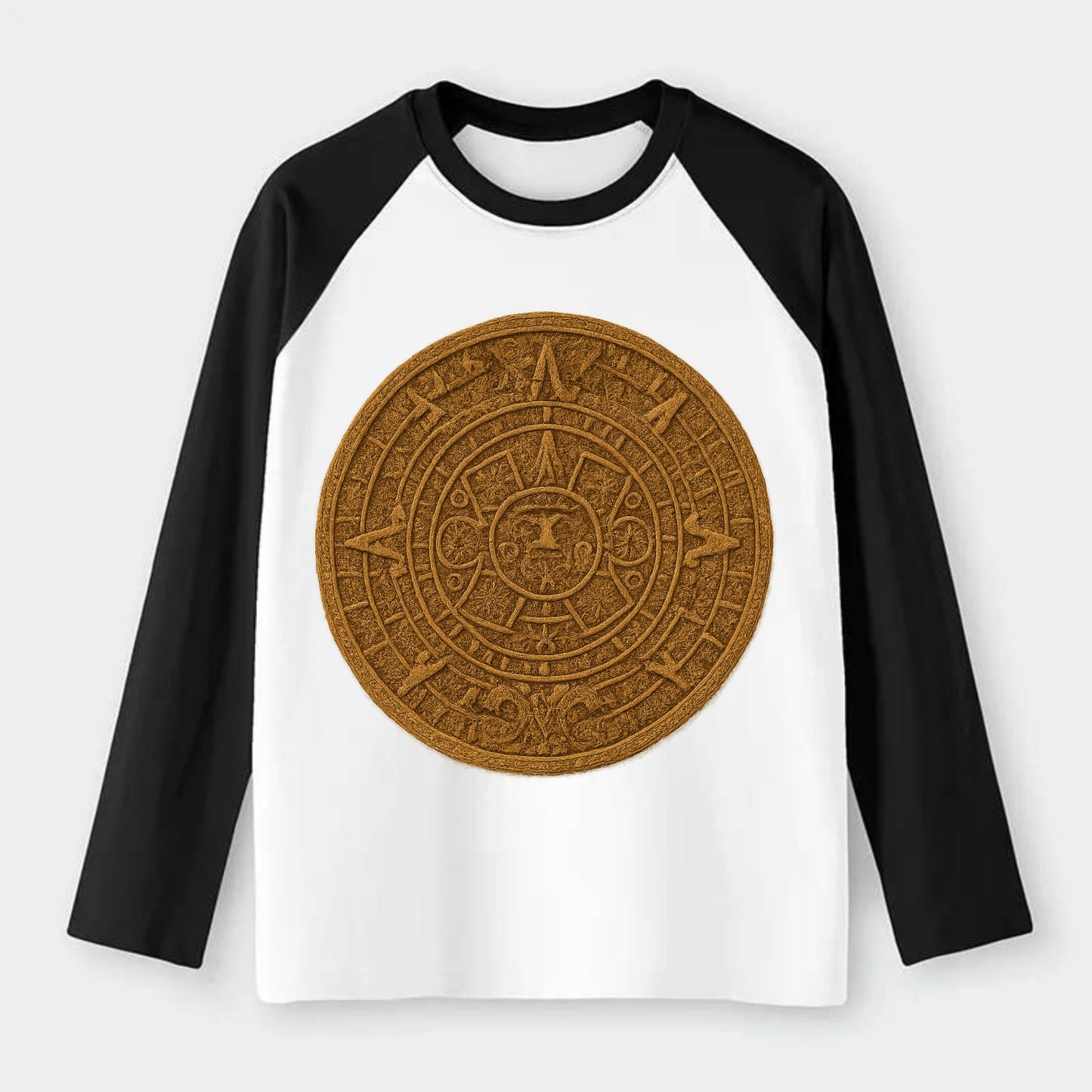 Aztec Calendar  - Raglan Long Sleeve T-Shirt - Black