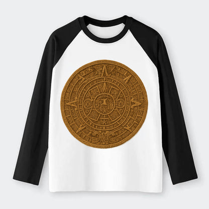 Aztec Calendar  - Raglan Long Sleeve T-Shirt - Black