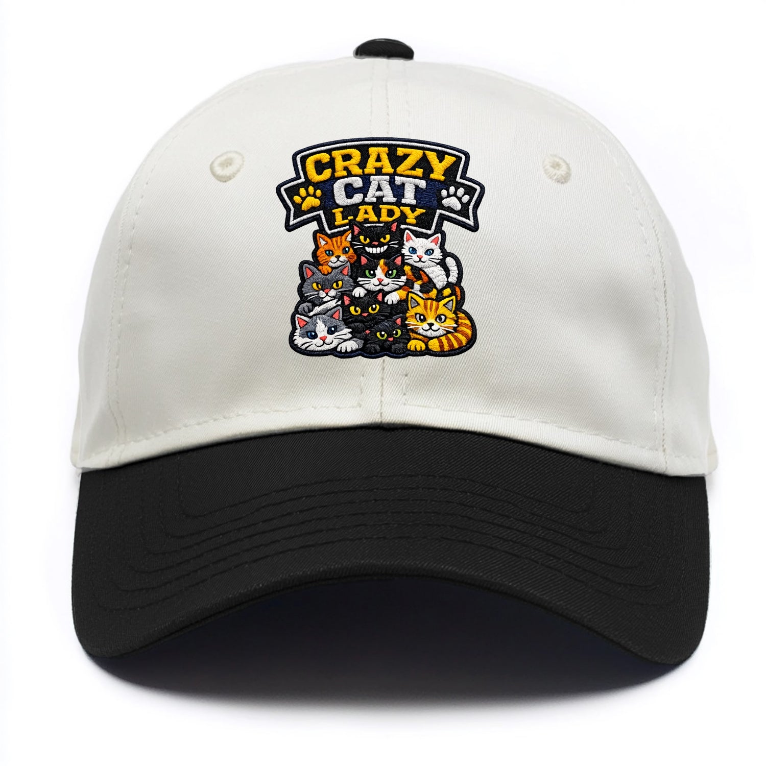 CRAZY CAT LADY - cat pile in multicolor , cat collector - Two Tone Cap - Black