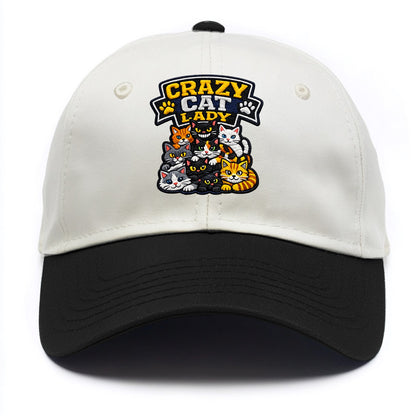 CRAZY CAT LADY - cat pile in multicolor , cat collector - Two Tone Cap - Black