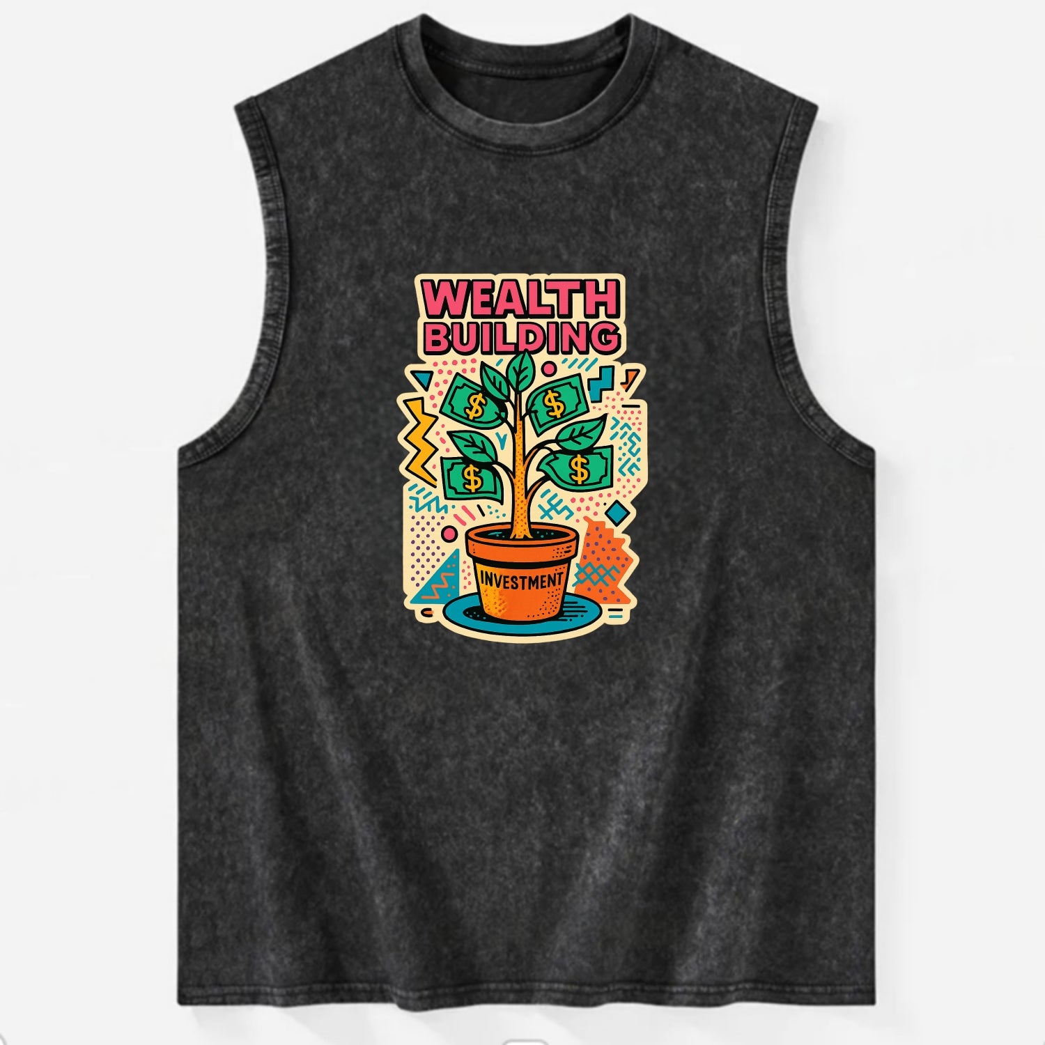 Money tree growing from investment pot - financial independence journey, - Vintage Washed Tank - Black