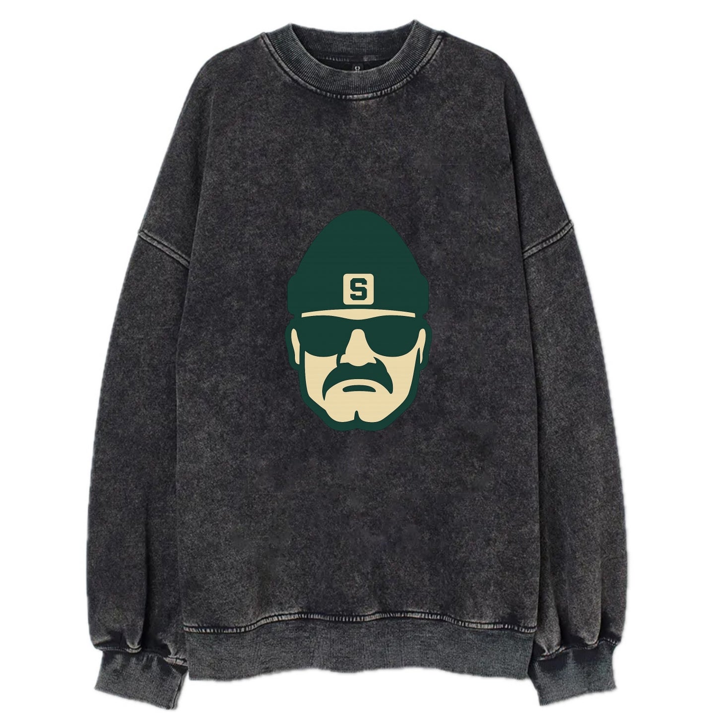 East Lansing Spartan wearing Michigan State beanie with S patch - Vintage Sweatshirt - Black