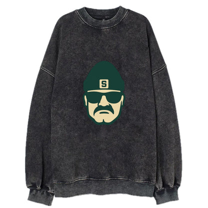 East Lansing Spartan wearing Michigan State beanie with S patch - Vintage Sweatshirt - Black