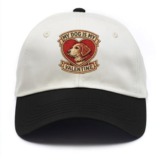 MY DOG IS MY VALENTINE - heart with dog in red , single pet owner - Two Tone Cap - Black