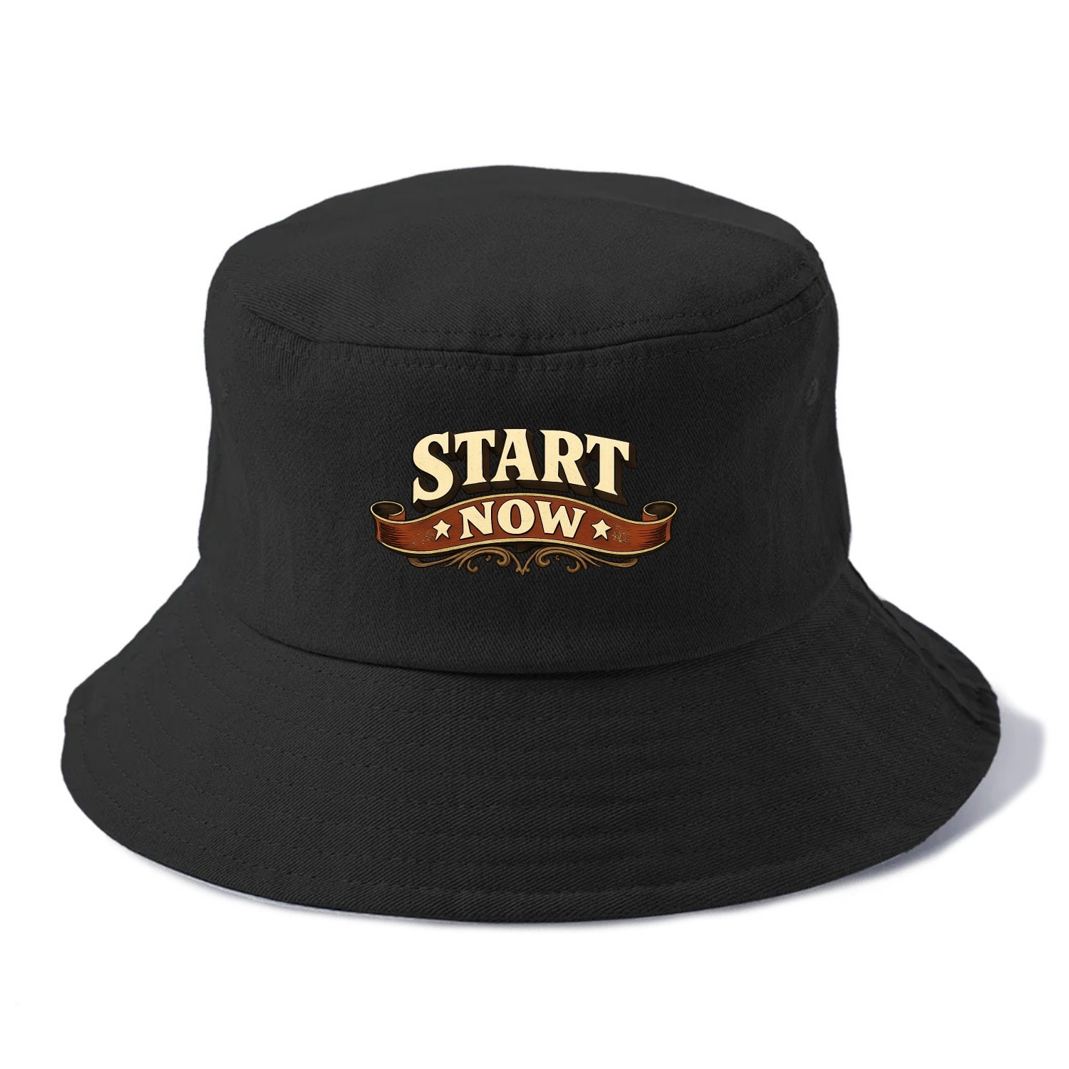 Bold typography design - "START NOW" - begin immediately, no delay - Bucket Hat - Black