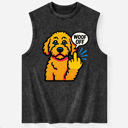 Goldendoodle with teddy bear face and curly golden coat, friendly paw - Vintage Washed Tank - Black