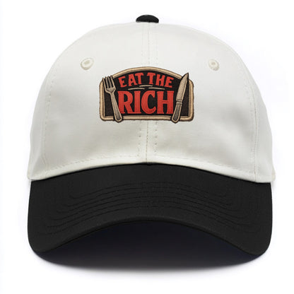 EAT THE RICH - fork and knife with text in red and silver , class war - Two Tone Cap - Black