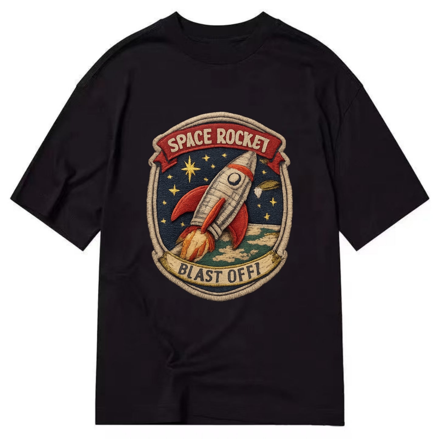 RETRO ROCKET - 1950s space rocket in silver and red , atomic age - Classic T-shirt - Black