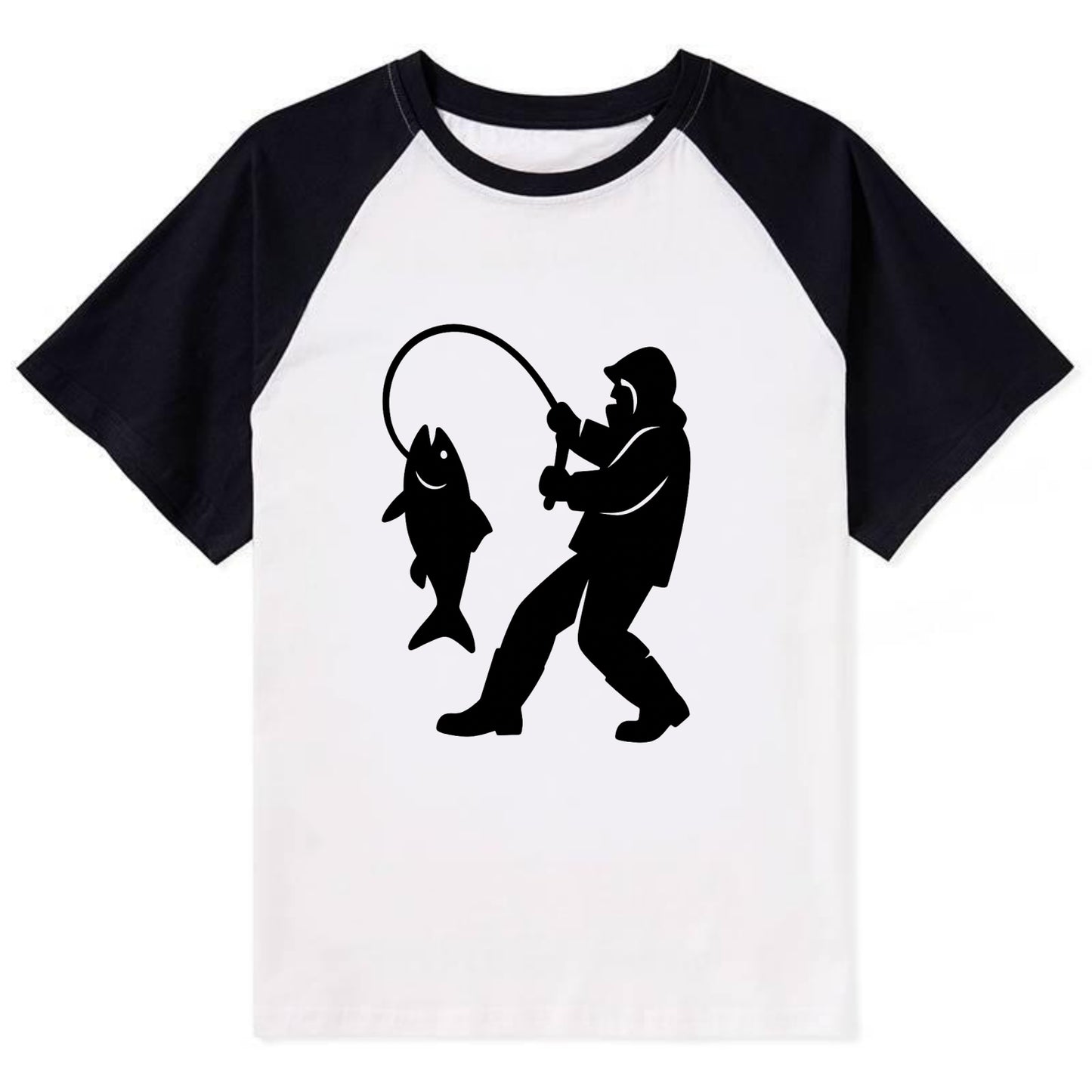 Alaskan fisherman hauling catch - Contrast Raglan T-shirt - Black