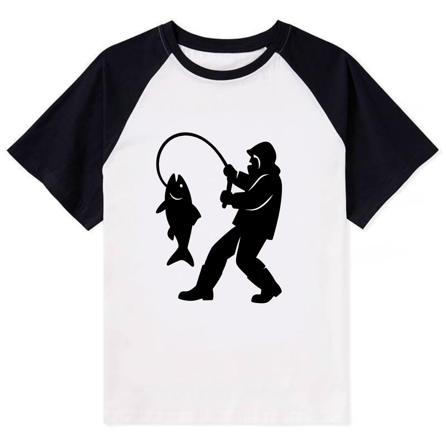 Alaskan fisherman hauling catch - Contrast Raglan T-shirt - Black