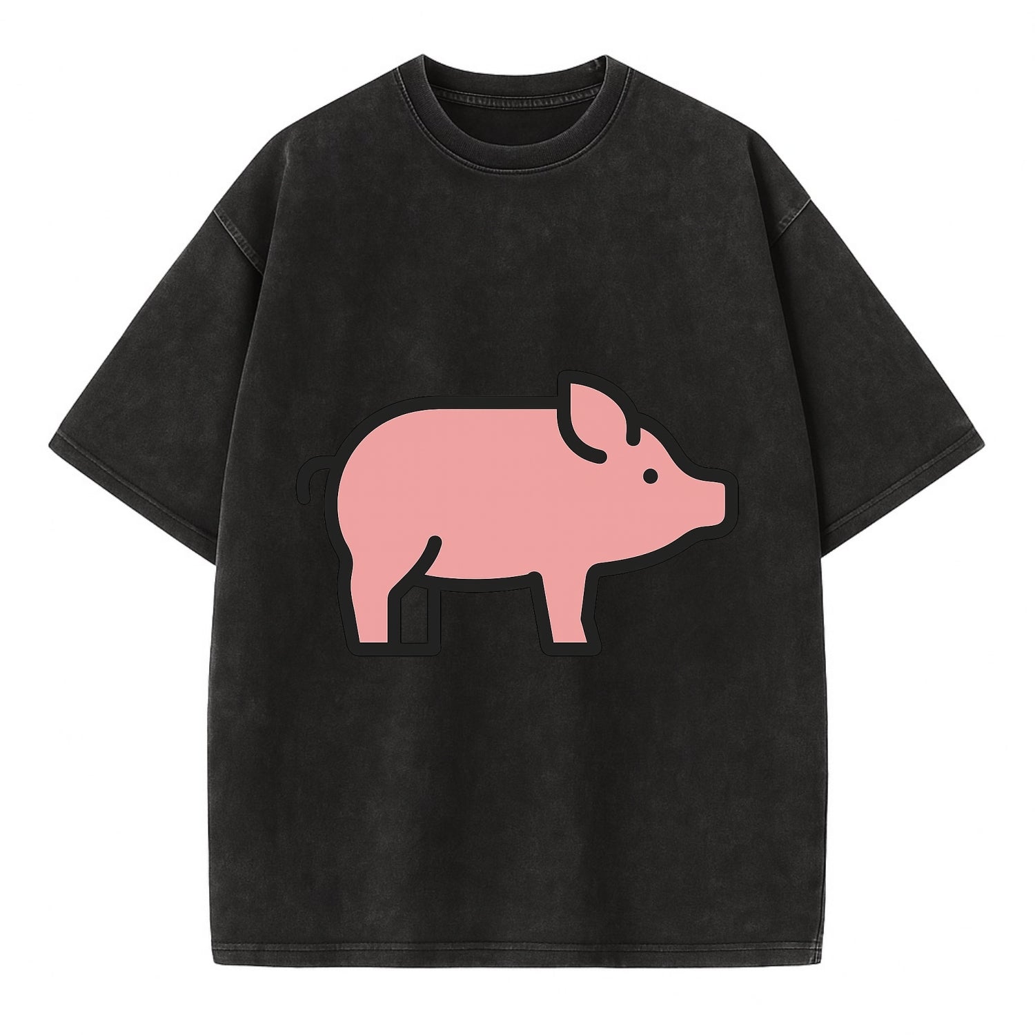Pig - Pink farm pig flat side profile - Vintage T-shirt - Black