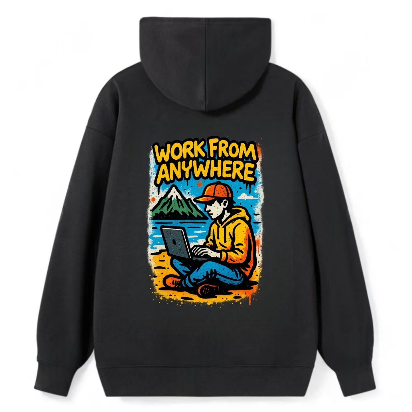 Digital nomad with laptop on beach/mountain - work from anywhere - Classic Pullover Hoodie - Black