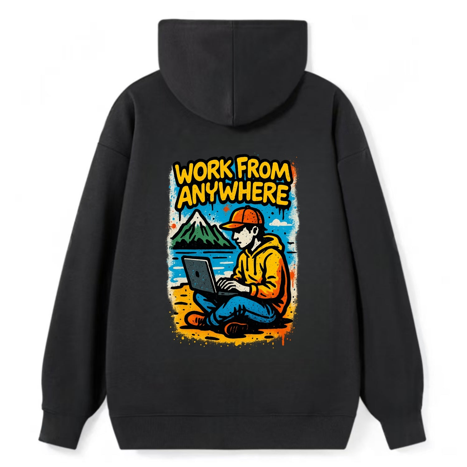 Digital nomad with laptop on beach/mountain - work from anywhere - Classic Pullover Hoodie - Black
