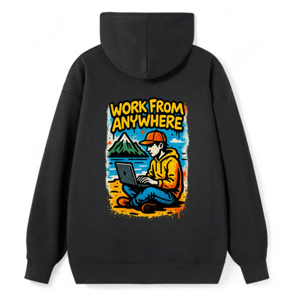 Digital nomad with laptop on beach/mountain - work from anywhere - Classic Pullover Hoodie - Black