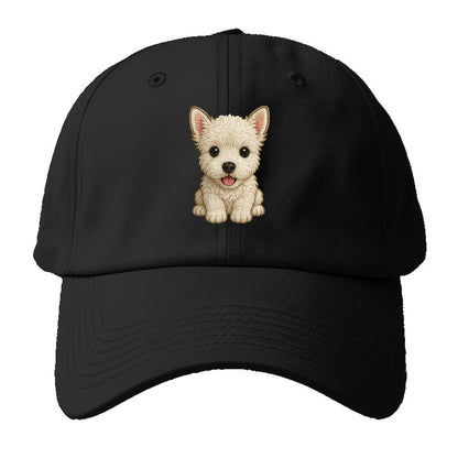 Baby West Highland White Terrier Puppy - all white, pointed ears, dark eyes, - Baseball Cap - Black