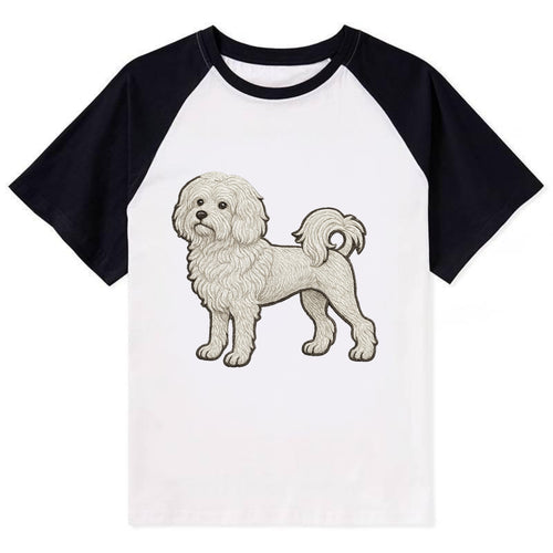 Löwchen - Little Lion Dog white embroidered pose - Contrast Raglan T-shirt