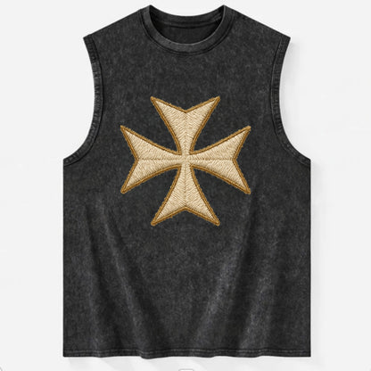 Hospitaller Cross  - Vintage Washed Tank - Black