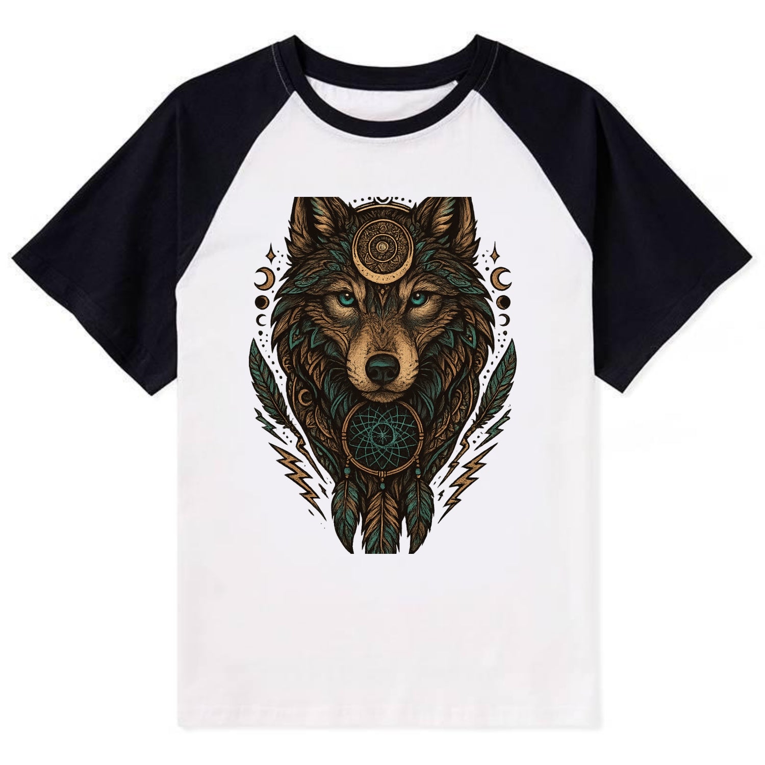 Storm Wolf Thunder  - Contrast Raglan T-shirt - Black
