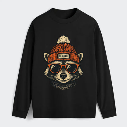 Toronto Raccoon wearing Toronto beanie with pom pom and wayfarer - Classic Long Sleeve Shirt - Black