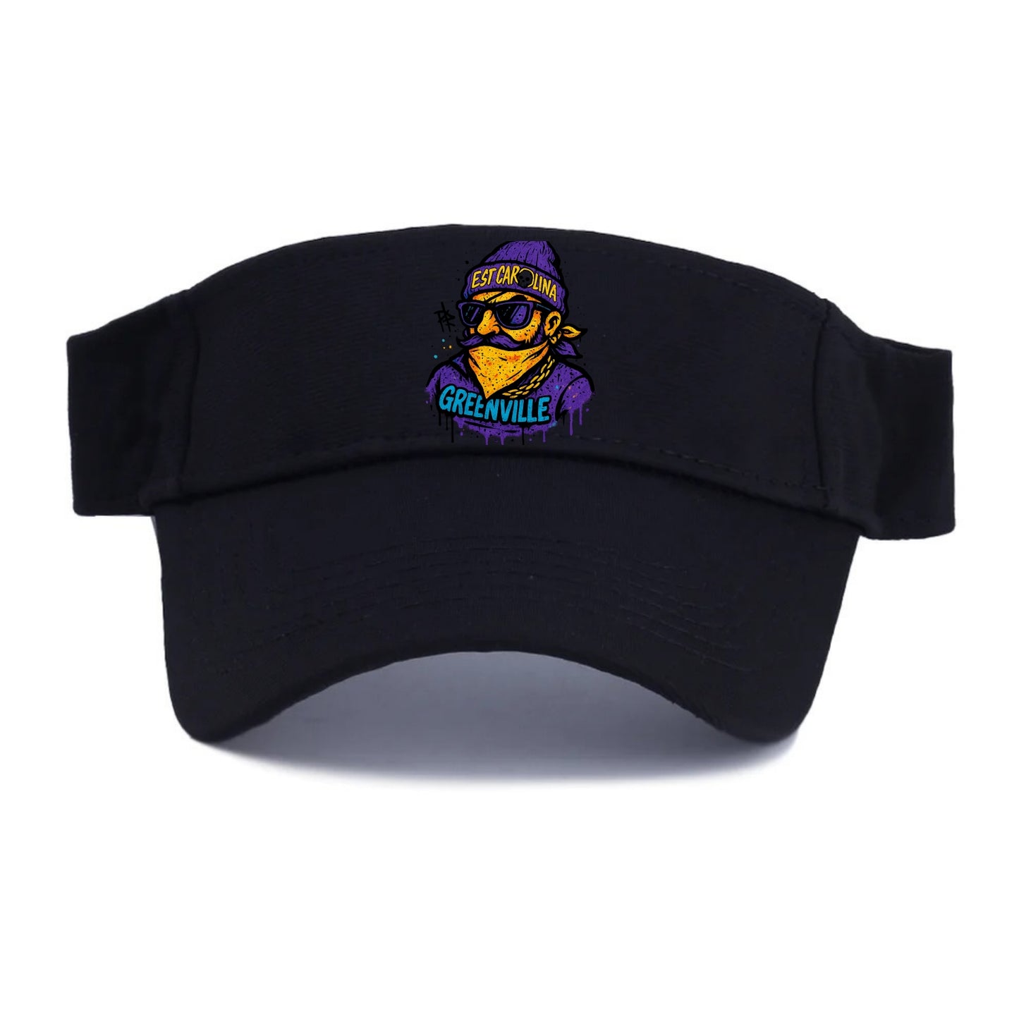 Greenville Pirate wearing East Carolina beanie with skull patch - Visor - Black