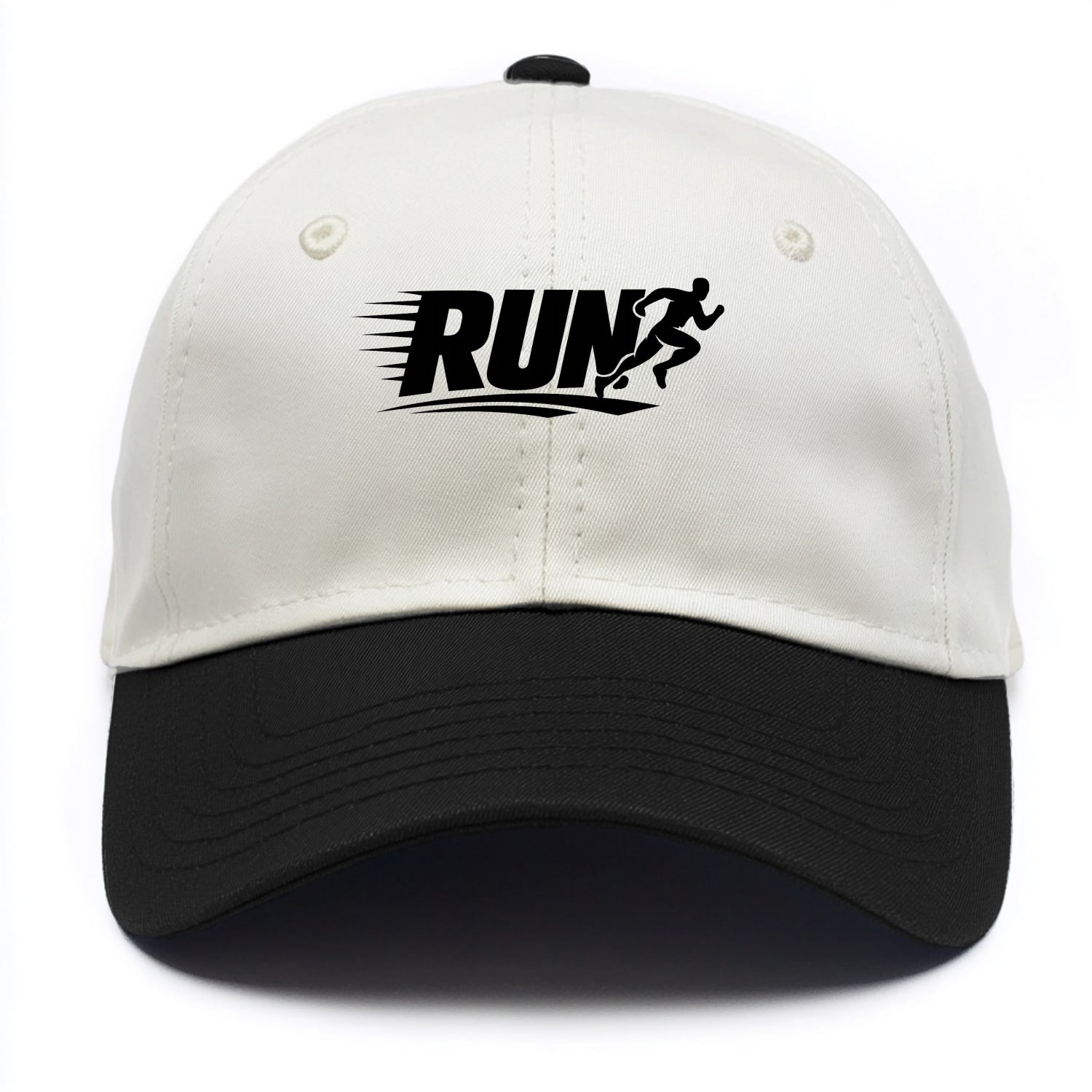 Bold typography design - "RUN" - cardio life, runner identity - Two Tone Cap - Black