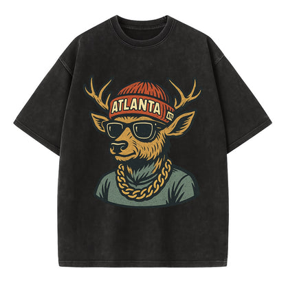 "deer" "atlanta" "atl" "red" "us South" - Vintage T-shirt - Black