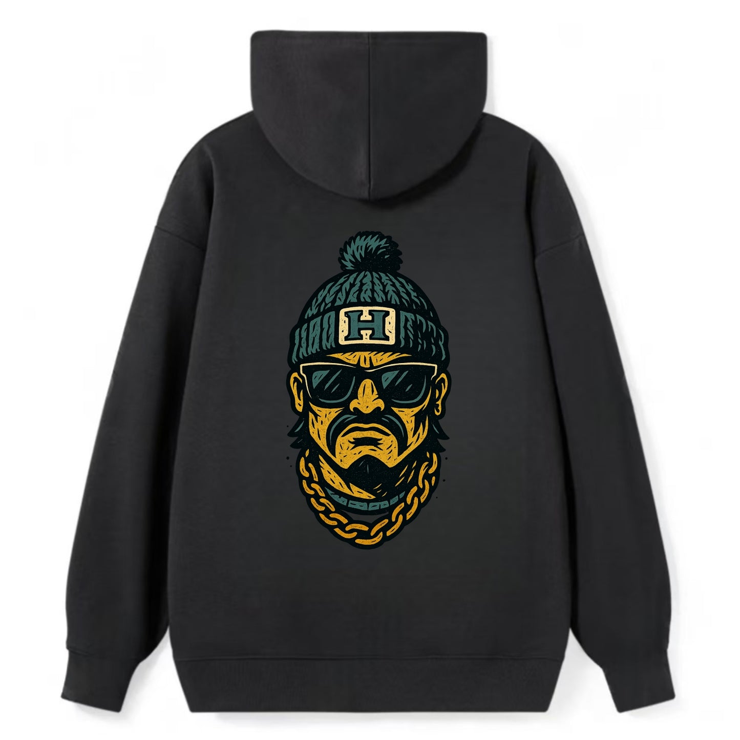 Honolulu Warrior wearing Hawaii beanie with H patch - Classic Pullover Hoodie - Black