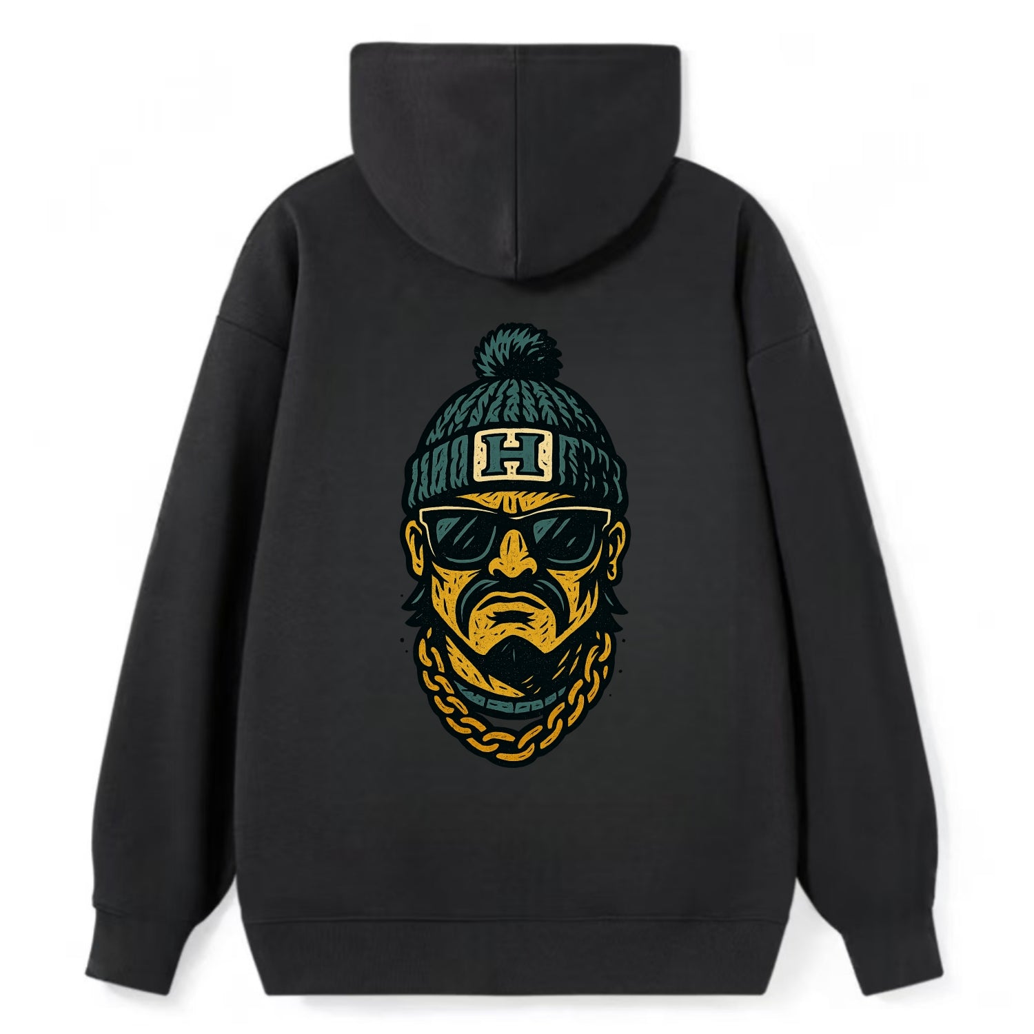 Honolulu Warrior wearing Hawaii beanie with H patch - Classic Pullover Hoodie - Black