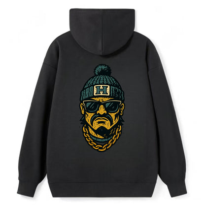 Honolulu Warrior wearing Hawaii beanie with H patch - Classic Pullover Hoodie - Black