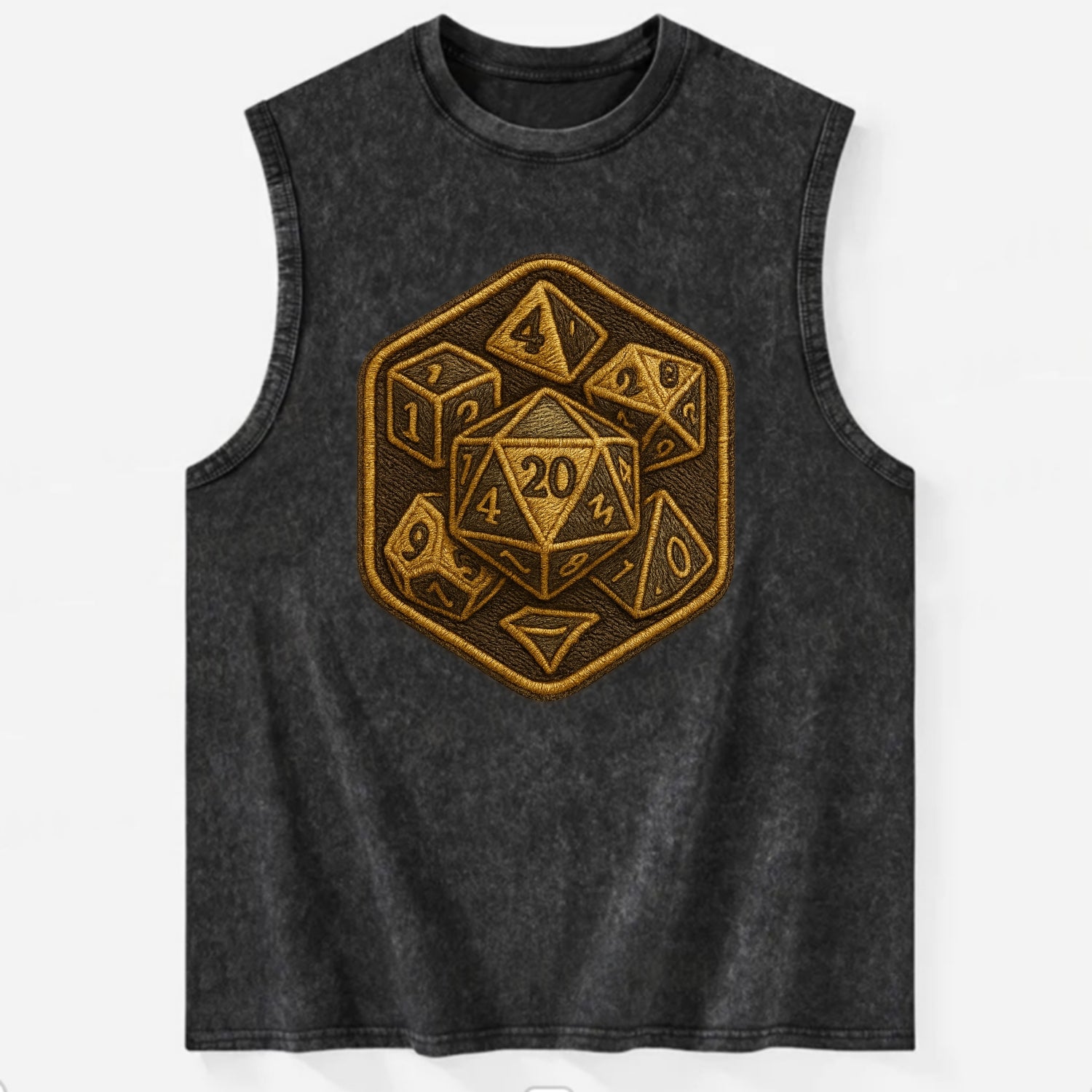 Dice set for tabletop gaming - RPG enthusiast - Vintage Washed Tank - Black