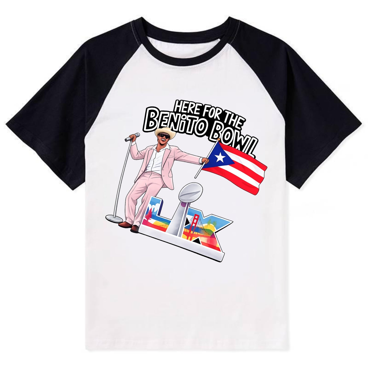 Here For The Bento Bowl - Contrast Raglan T-shirt - Black