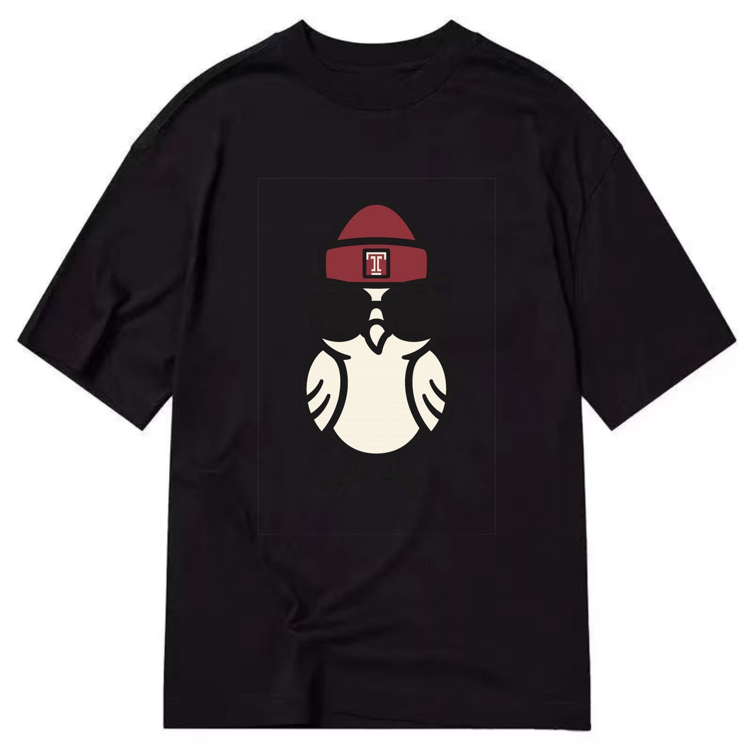 Philadelphia Owl wearing Temple beanie with T patch - Classic T-shirt - Black