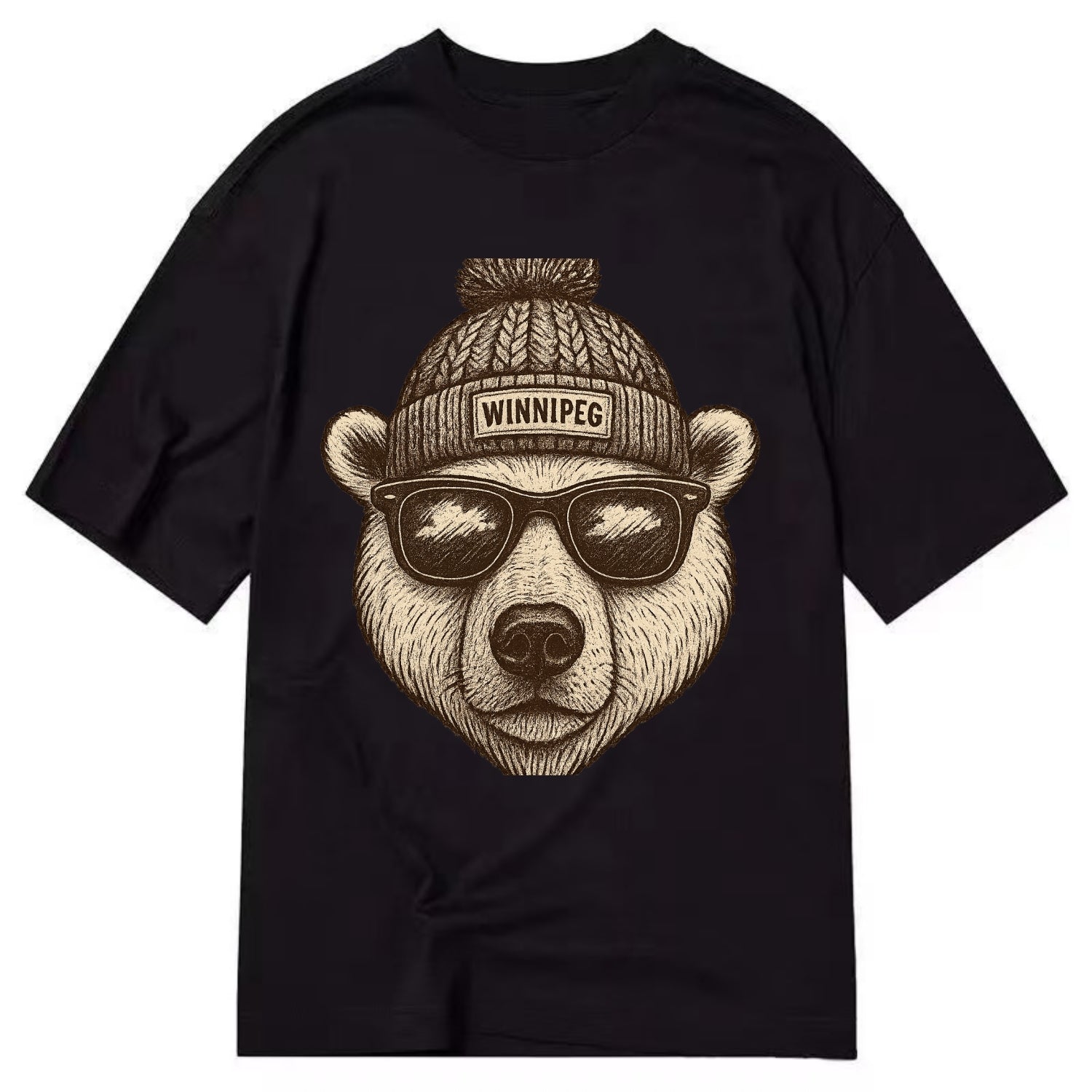 Winnipeg Polar Bear wearing Winnipeg beanie with pom pom and wayfarer sunglasses - Classic T-shirt - Black