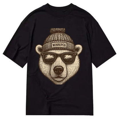 Winnipeg Polar Bear wearing Winnipeg beanie with pom pom and wayfarer sunglasses - Classic T-shirt - Black