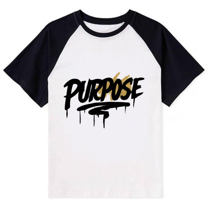 Bold typography design - "PURPOSE" - reason for being - Contrast Raglan T-shirt - Black